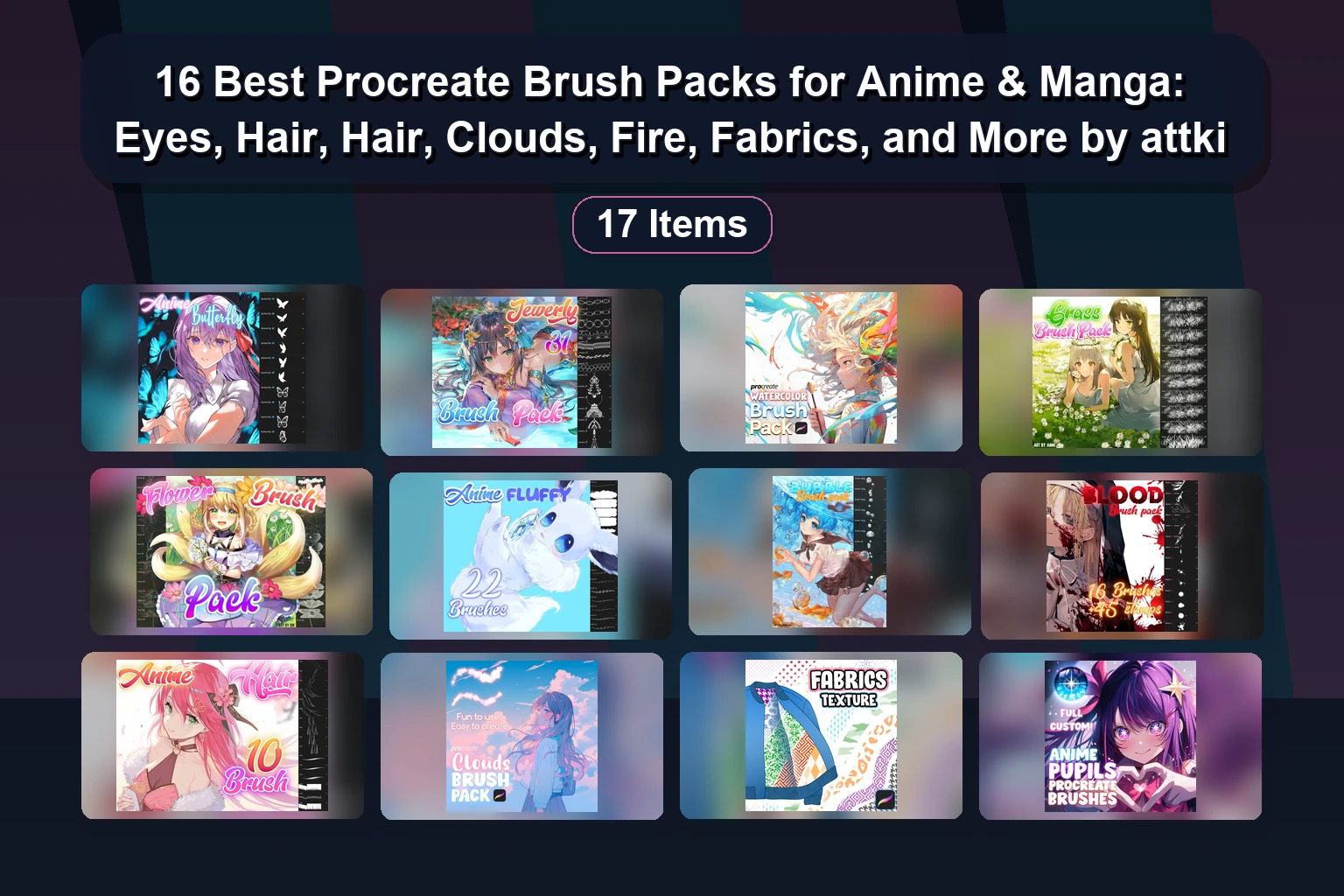 16 Best Procreate Brush Packs for Anime & Manga: Eyes, Hair, Hair, Clouds, Fire, Fabrics, and More by attki