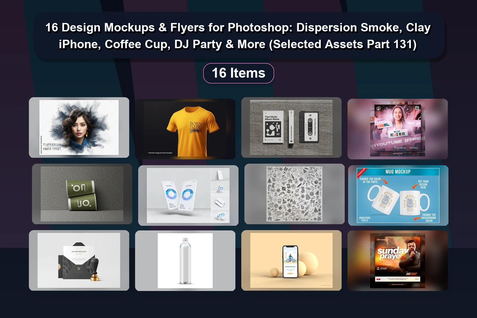 16 Design Mockups & Flyers for Photoshop: Dispersion Smoke, Clay iPhone, Coffee Cup, DJ Party & More (Selected Assets Part 131) 16 Design Mockups Flyers for Photoshop Dispersion Smoke Cla collage 9226d390 1781869828