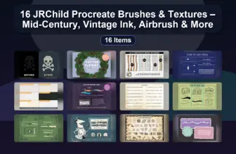 16 JRChild Procreate Brushes & Textures – Mid-Century, Vintage Ink, Airbrush & More