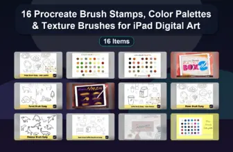 16 Procreate Brush Stamps, Color Palettes & Texture Brushes for iPad Digital Art