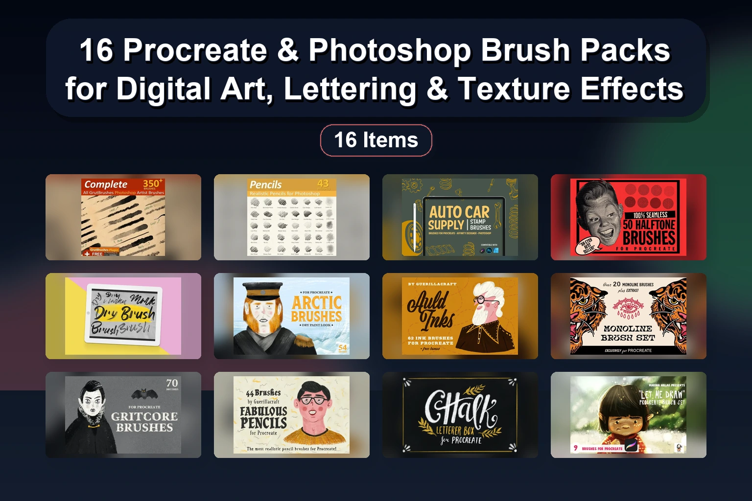 16 Procreate & Photoshop Brush Packs for Digital Art, Lettering & Texture Effects 16 Procreate Photoshop Brush Packs for Digital Art Letterin collage c93b2d80 1781853897