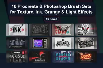 16 Procreate & Photoshop Brush Sets for Texture, Ink, Grunge & Light Effects