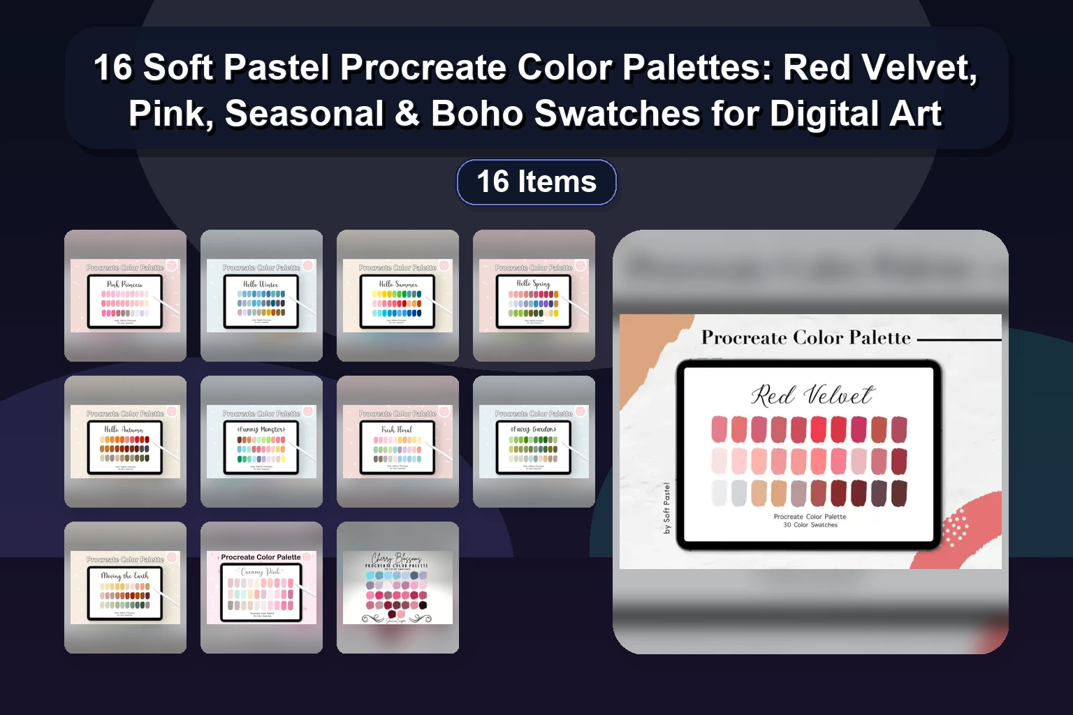 16 Soft Pastel Procreate Color Palettes: Red Velvet, Pink, Seasonal & Boho Swatches for Digital Art