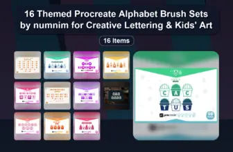 16 Themed Procreate Alphabet Brush Sets by numnim for Creative Lettering & Kids’ Art