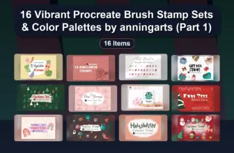 16 Vibrant Procreate Brush Stamp Sets & Color Palettes by anningarts (Part 1)