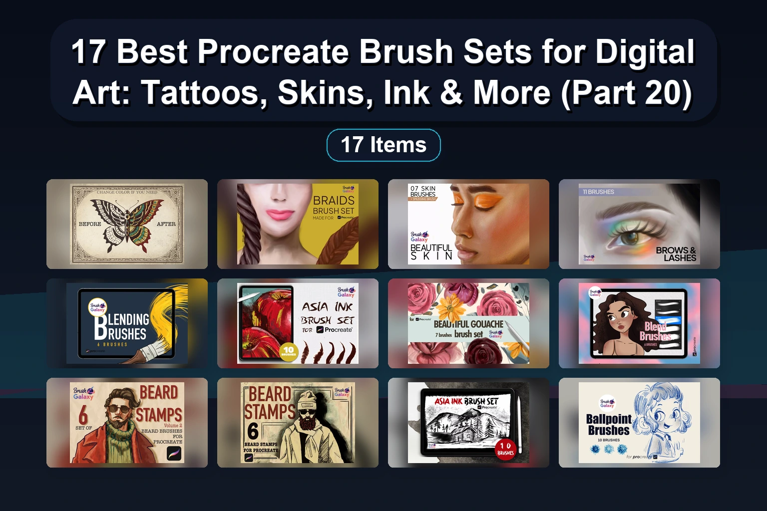 15 Procreate Brush Sets for Fur, Fog, Galaxy & Geometric Art (Vol 2 & 3 by brush-galaxy)