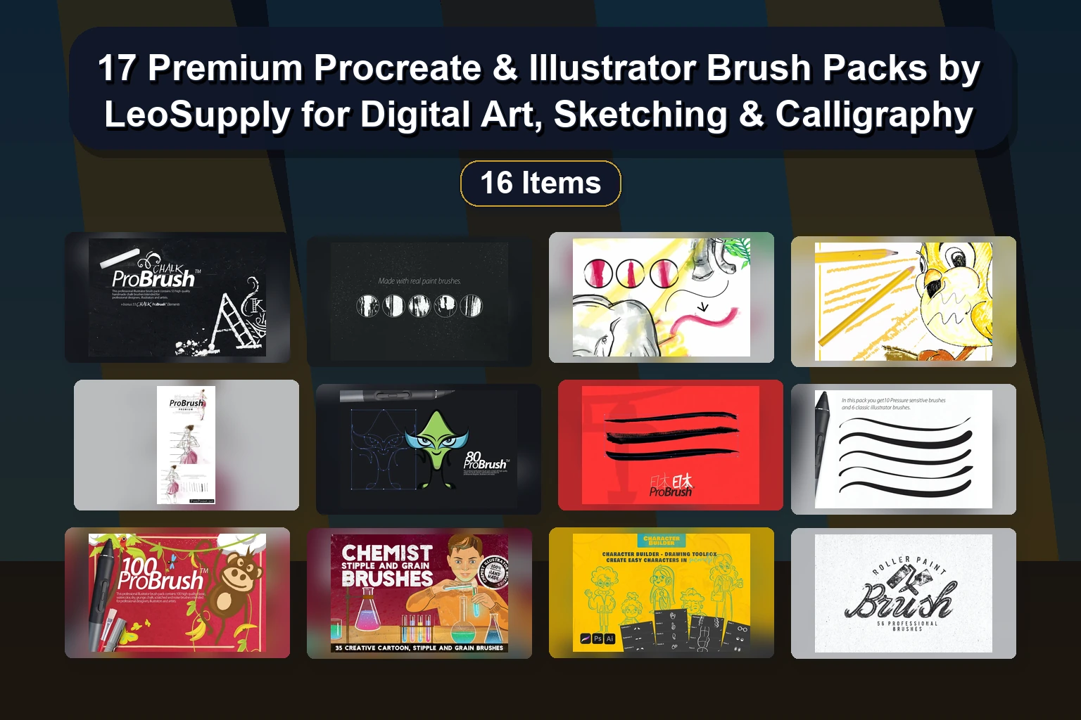 LeonardPosavec Procreate Brush Collection Part 2: Chalk, Illustration & Texture Brush Packs for Digital Artists