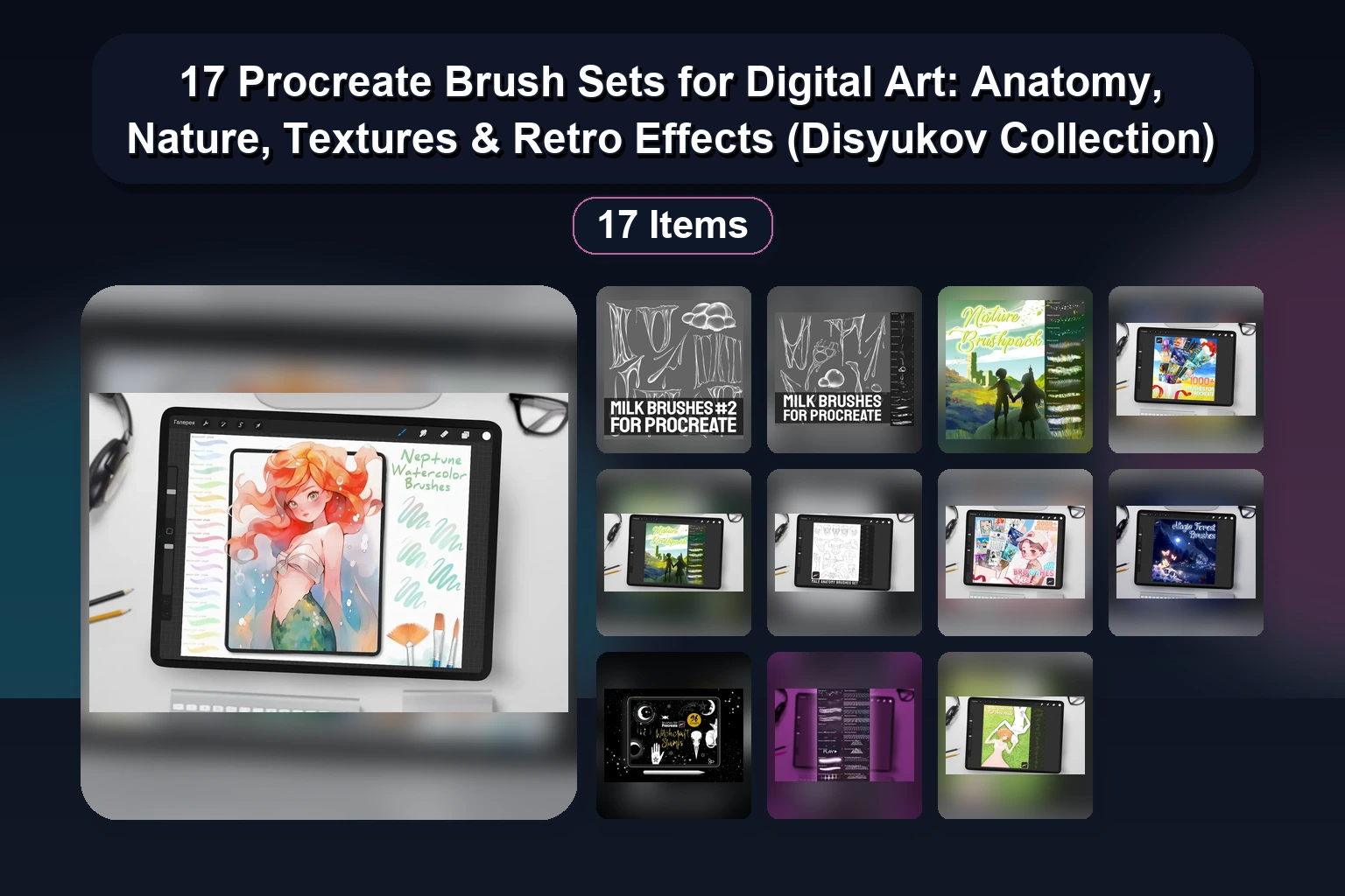 19 Procreate Brush Packs by Disyukov: Galaxy, Fire, Animals, Autumn & More