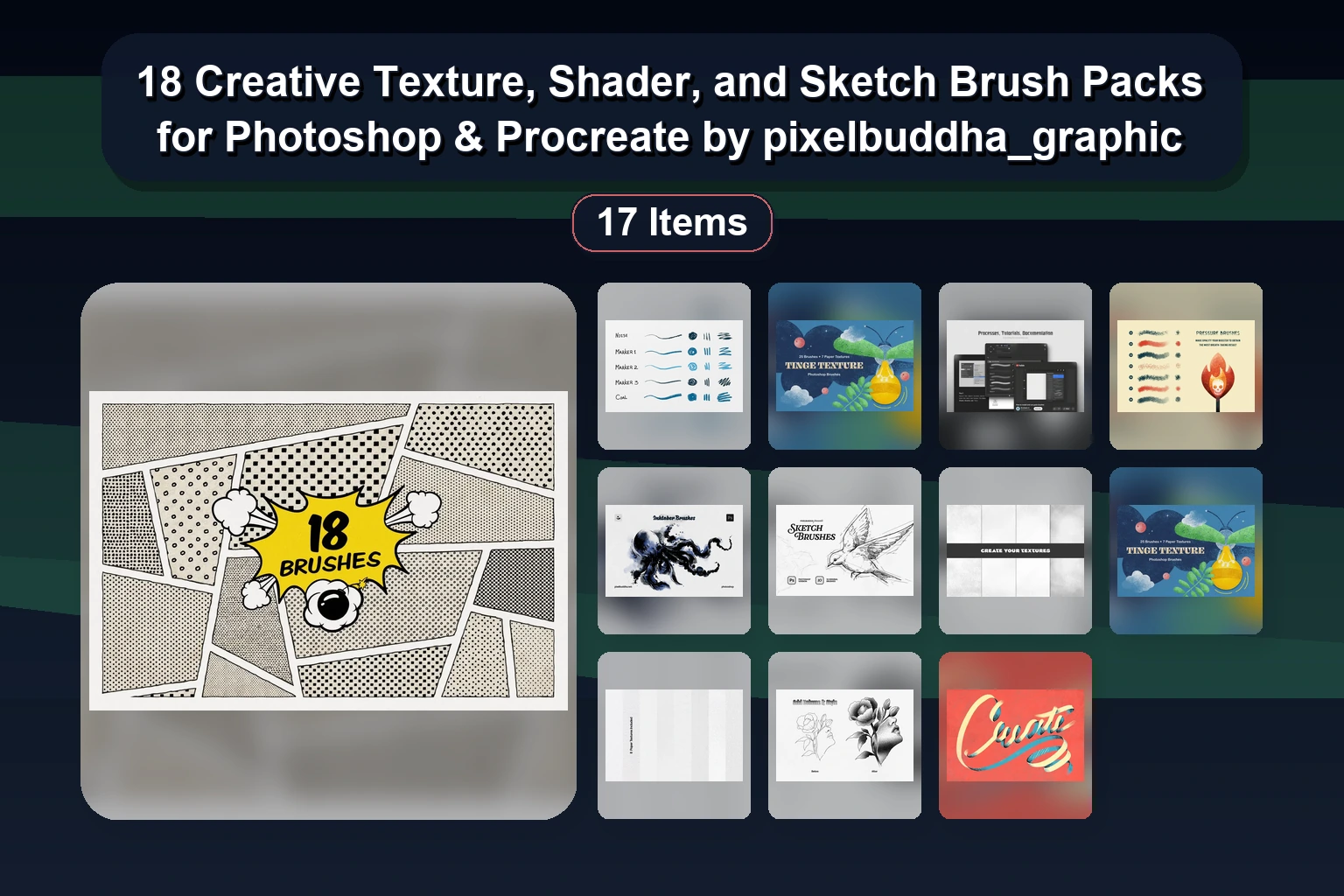 18 Creative Texture, Shader, and Sketch Brush Packs for Photoshop & Procreate by pixelbuddha_graphic