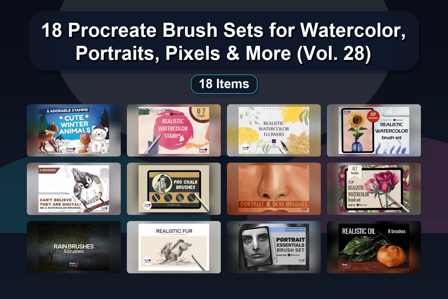Pixel Art, Pigment Liner, Pencil & Floral Brush Sets for Procreate (Selected Assets Part 29)