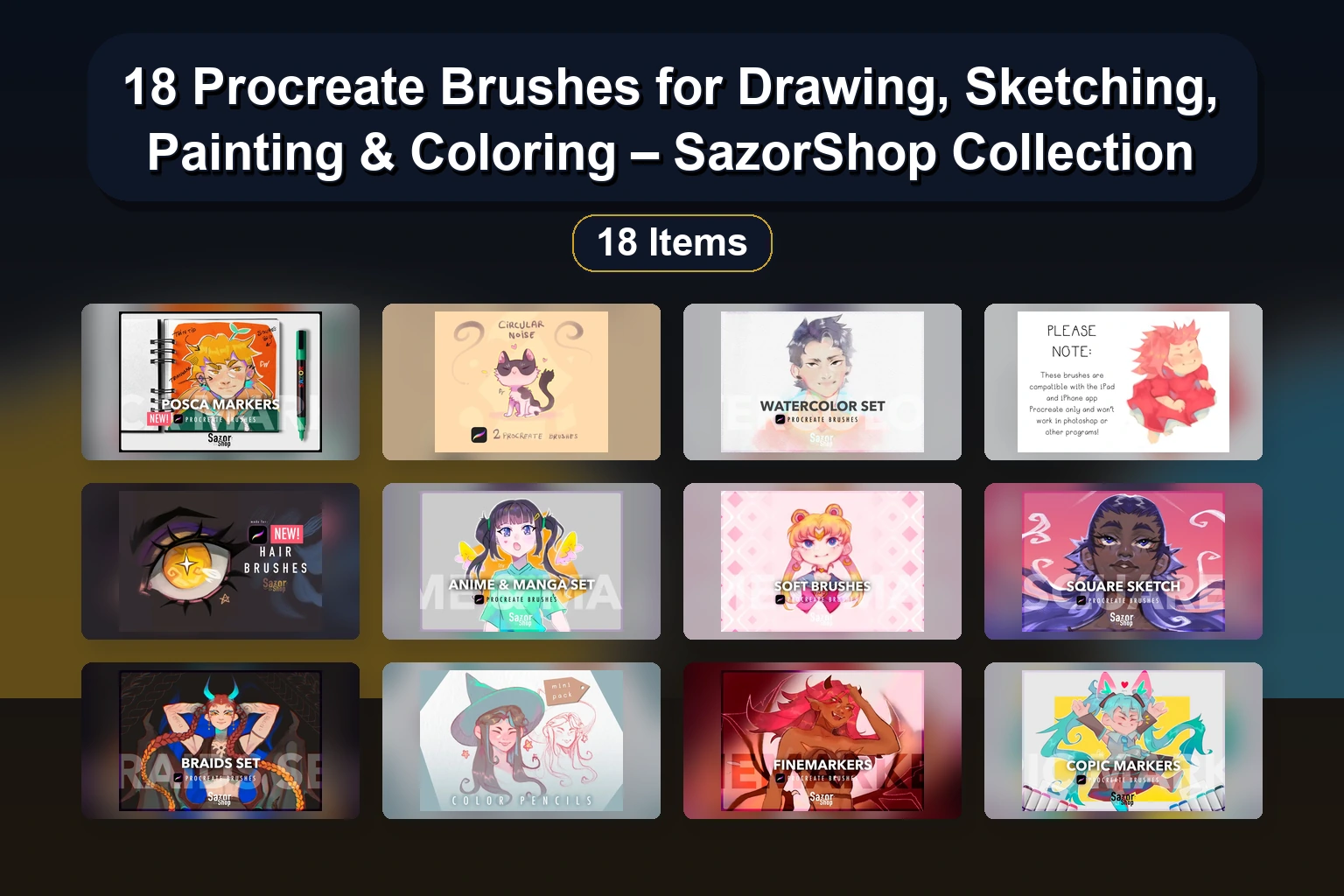 18 Procreate Brushes for Drawing, Sketching, Painting & Coloring – SazorShop Collection