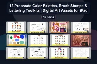 18 Procreate Color Palettes, Brush Stamps & Lettering Toolkits | Digital Art Assets for iPad
