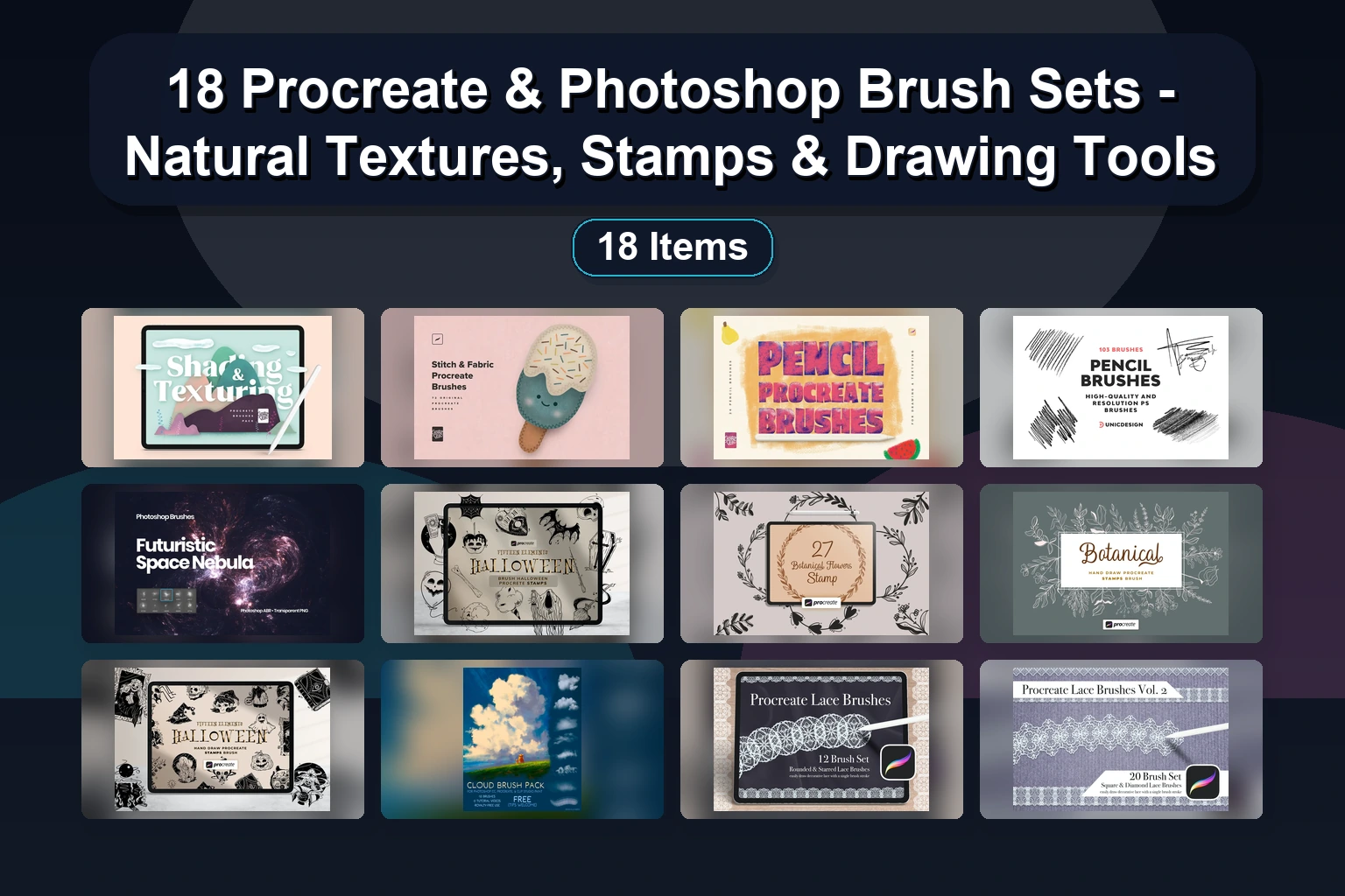 19 Best Procreate Brushes & Stamps for Neon, Sketching, Grain, and Nature Effects (Selected Assets Part 125)