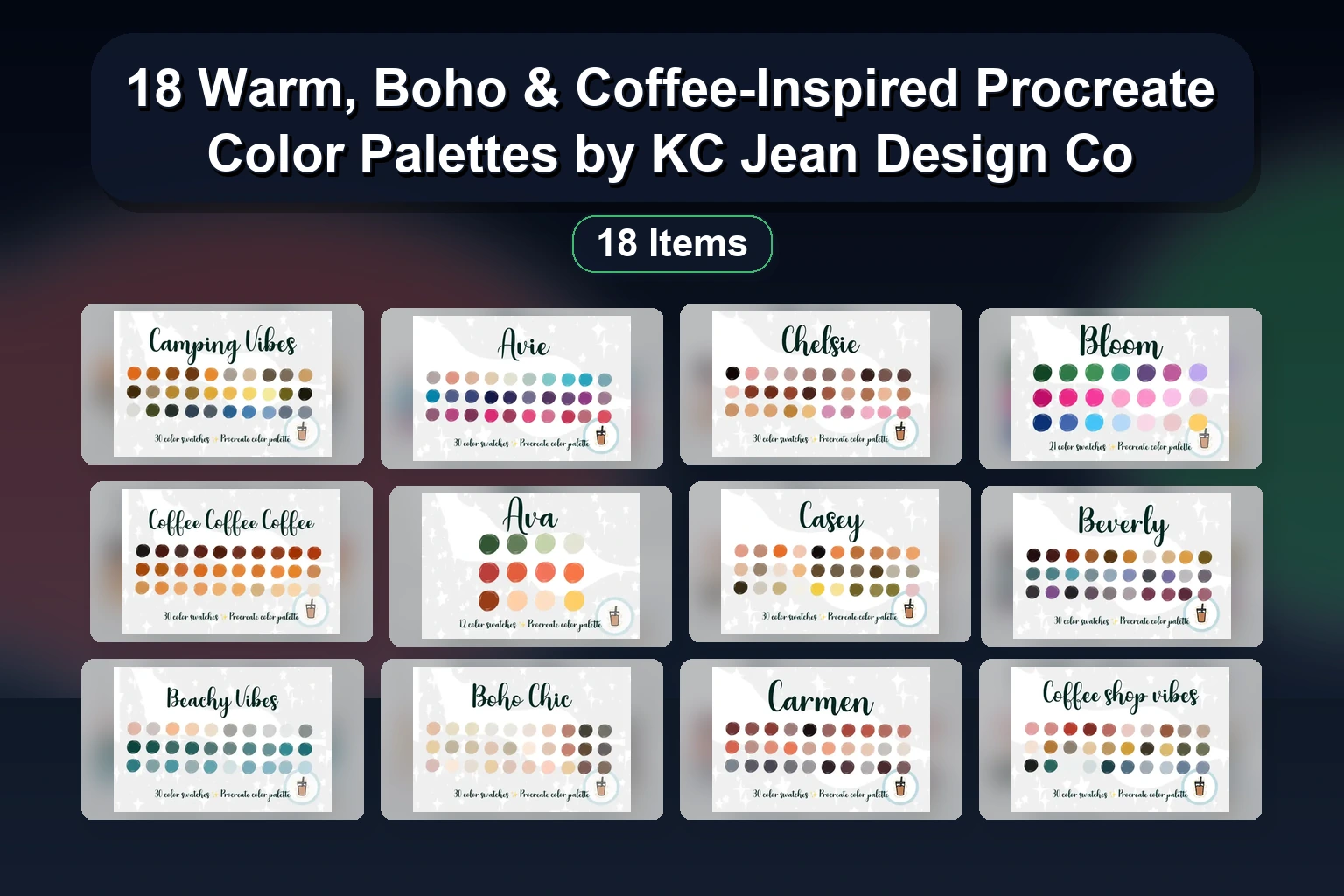 18 Warm, Boho & Coffee-Inspired Procreate Color Palettes by KC Jean Design Co
