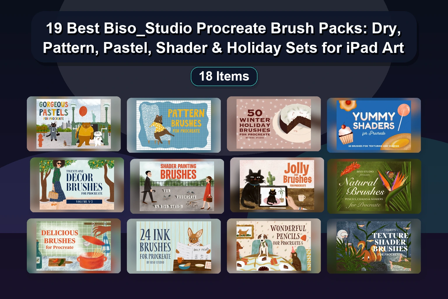 19 Best Biso_Studio Procreate Brush Packs: Dry, Pattern, Pastel, Shader & Holiday Sets for iPad Art