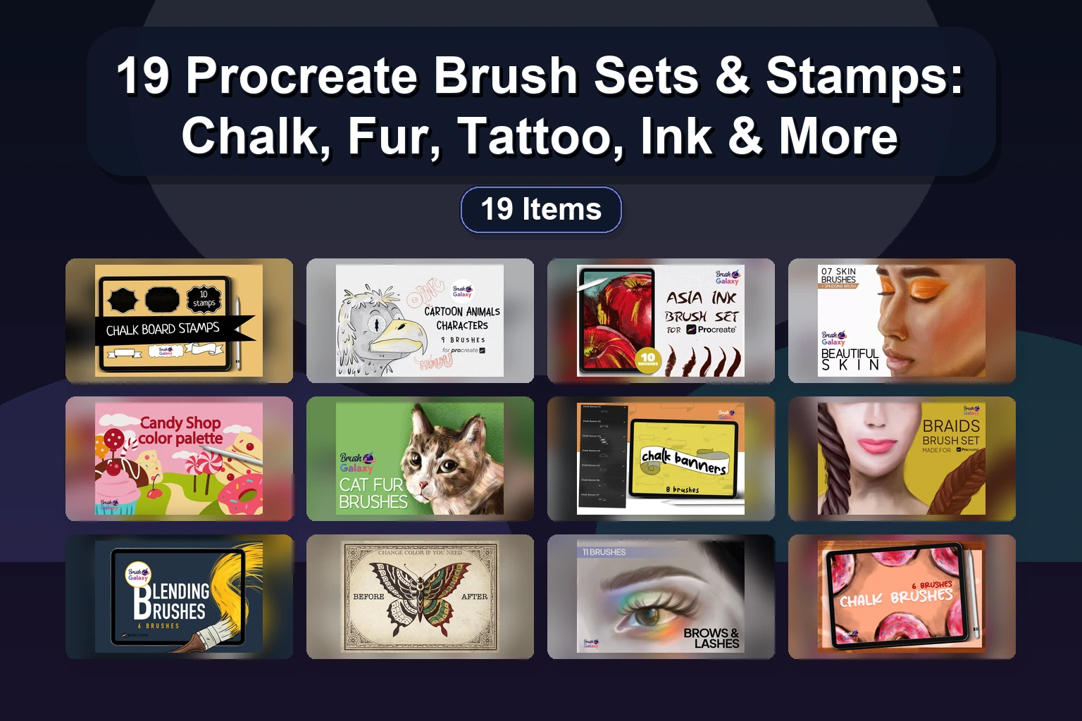 Procreate Brush Pack Collection Vol 44: Watercolor, Alcohol Ink, Fur, Comic & Texture Brushes