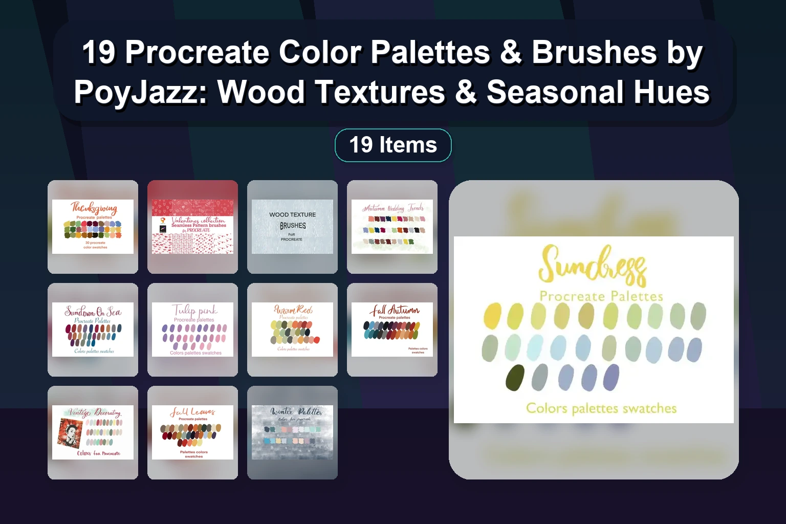19 Procreate Color Palettes & Brushes by PoyJazz: Wood Textures & Seasonal Hues