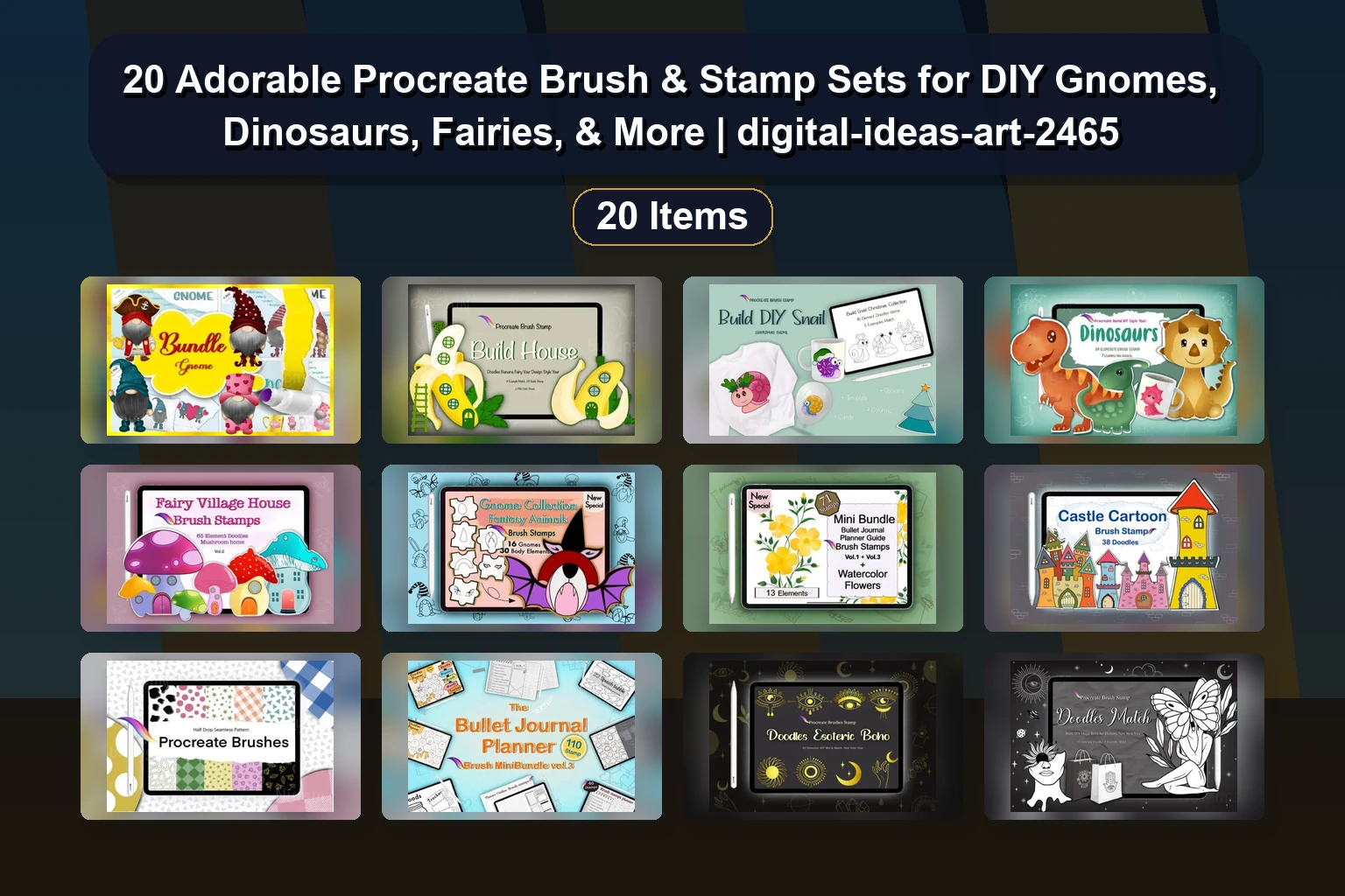20 Procreate Brush Stamps & Doodle Assets: Planners, Animals, Floral & DIY Designs (Part 259)