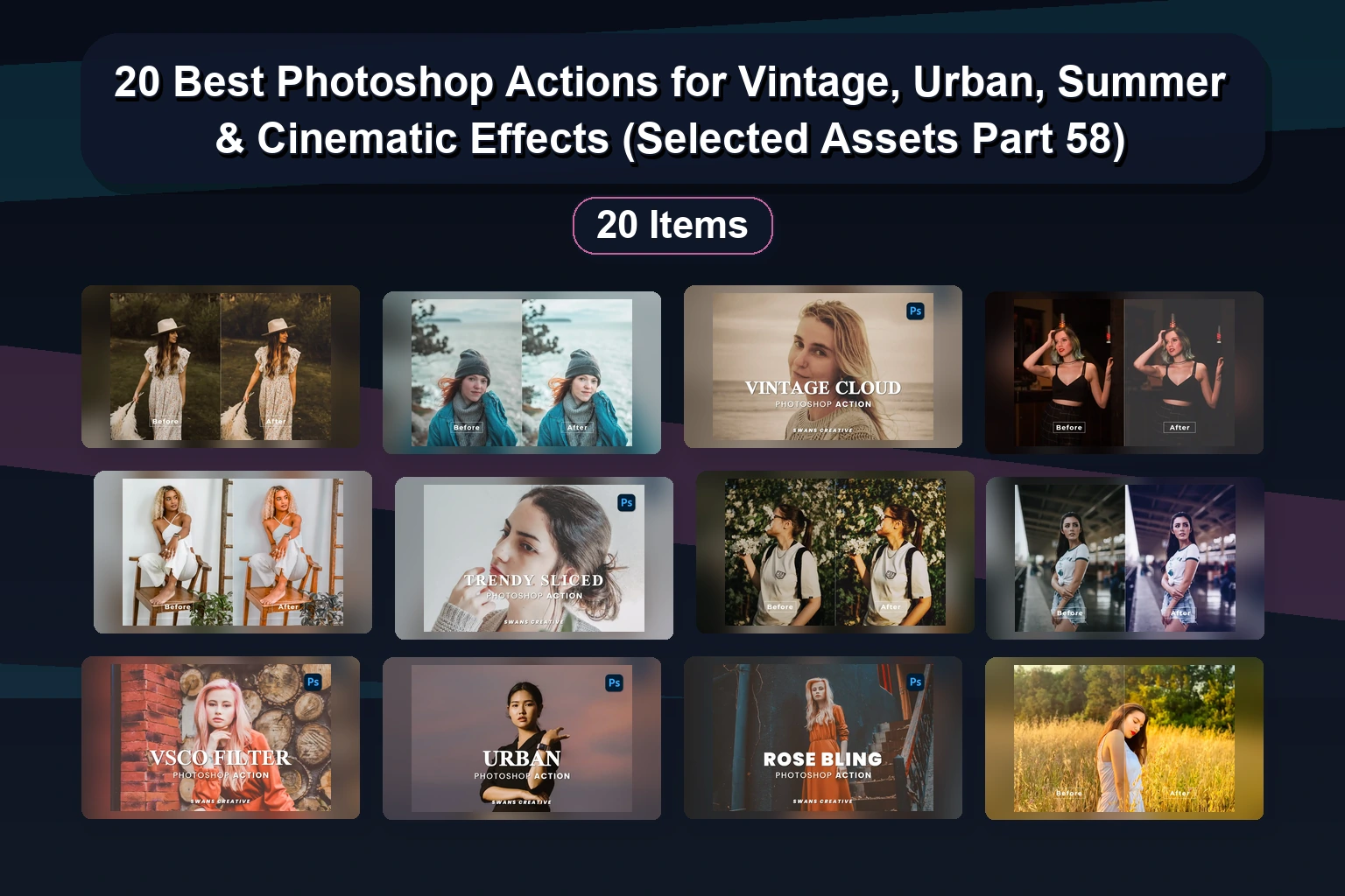 16 Serene & Vibrant Photoshop Actions for Effortless Photo Editing | Selected Assets Part 59