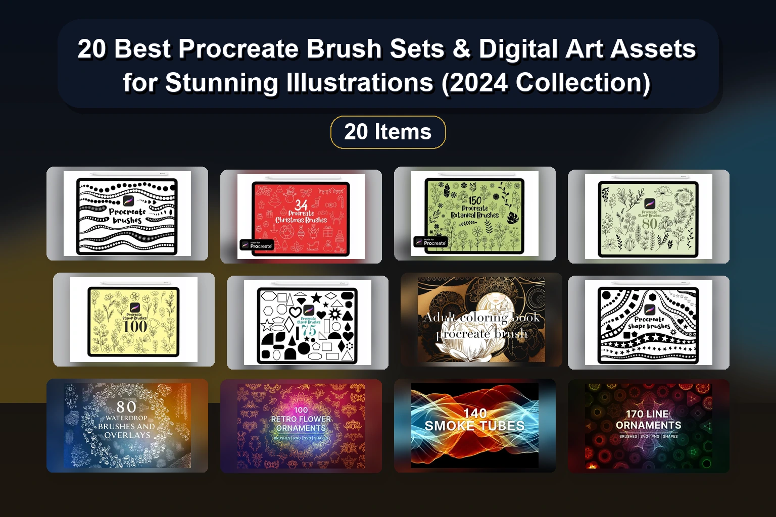 20 Procreate Stamp Brushes & Color Palettes: Animals, Flora, Comics & More