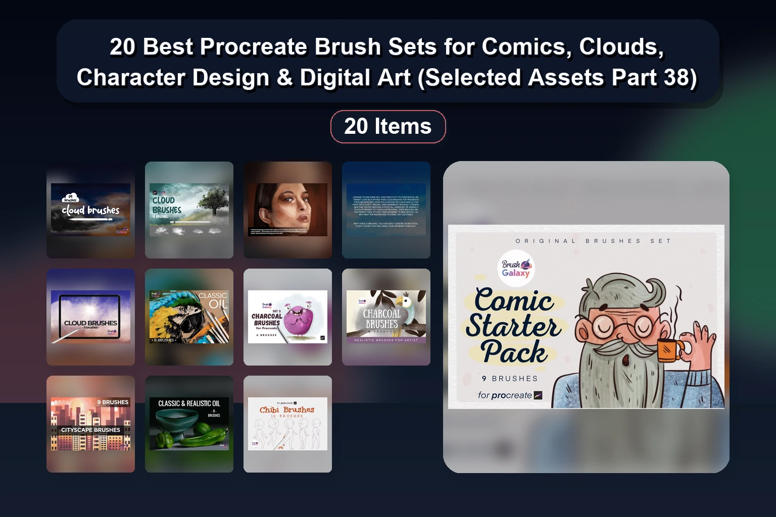 Chalk, Ink, Fur & Character Brushes for Procreate – 20-Item Asset Collection