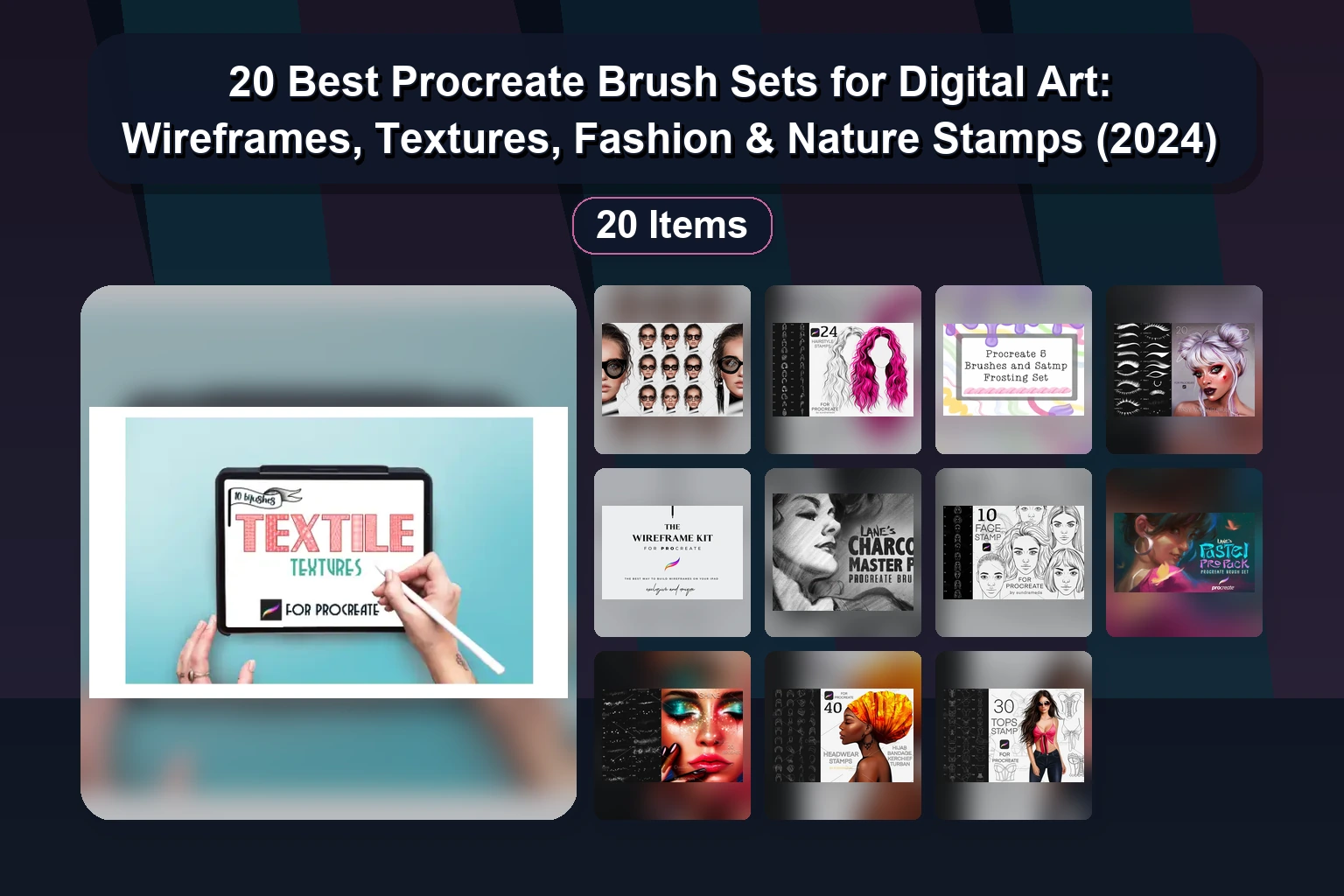 20 Procreate Brush Sets for Texture, Tattoo Stencils & Nature Art (Selected Assets Part 381)