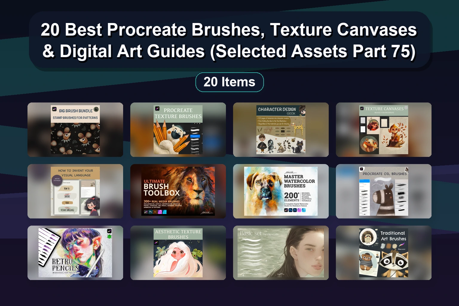 Mastering Digital Art: 20 Procreate, Photoshop & CSP Brush Packs for Gouache, Oils, Inking & Halftone Effects