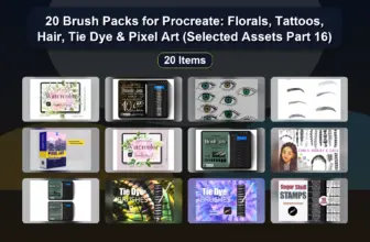 20 Brush Packs for Procreate: Florals, Tattoos, Hair, Tie Dye & Pixel Art (Selected Assets Part 16)