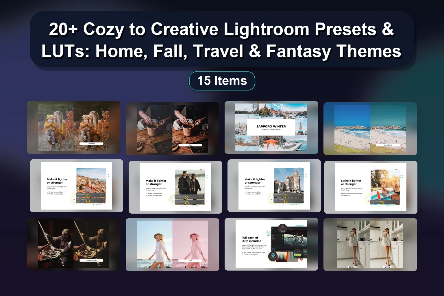 20+ Cozy to Creative Lightroom Presets & LUTs: Home, Fall, Travel & Fantasy Themes