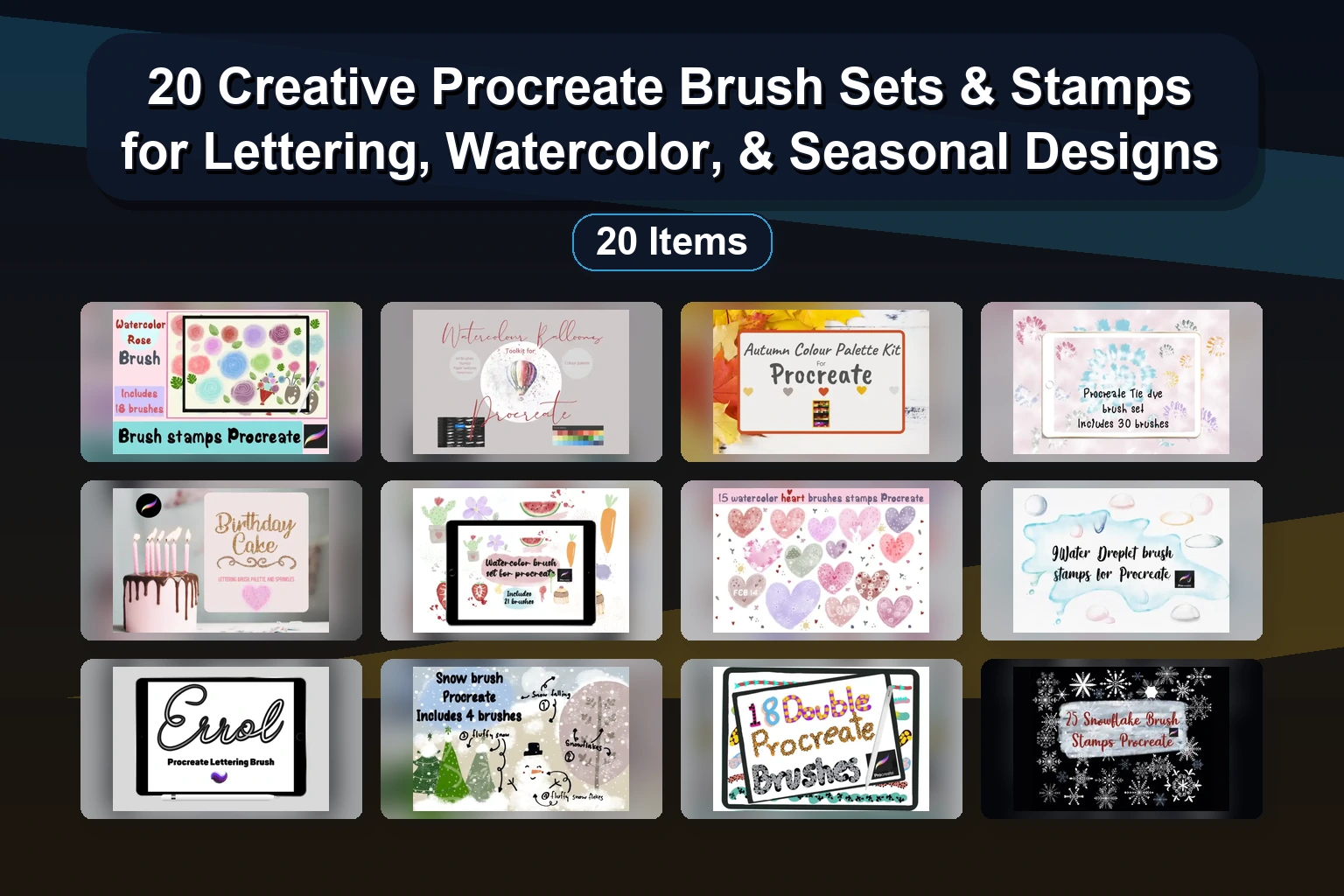 20+ Festive Procreate Brush Stamps Christmas & Alphabet Art Bundle