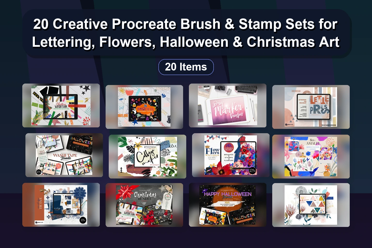 20 Procreate Brushes & Stamps for Lettering, Illustration & Digital Art