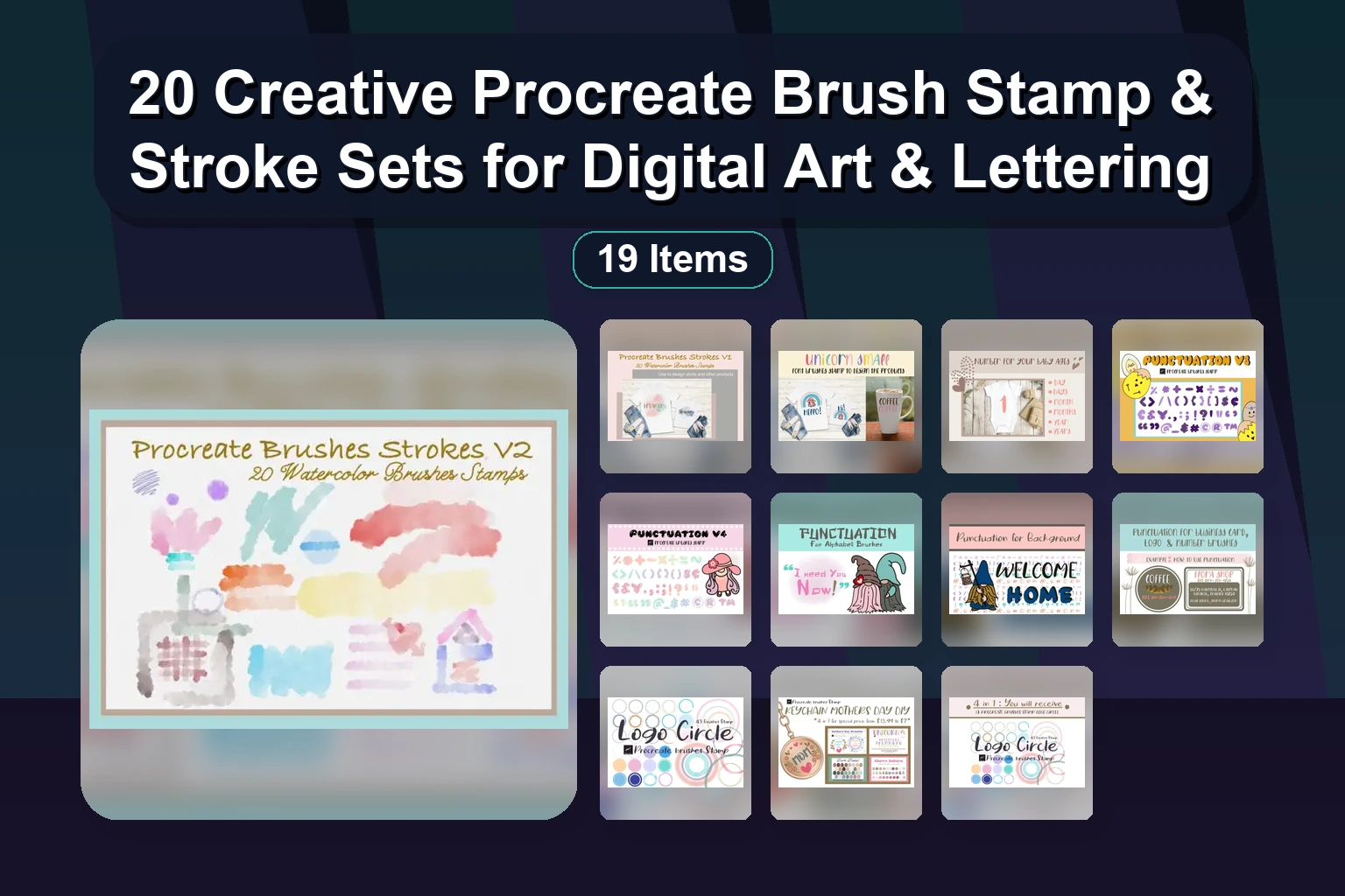Procreate Stamps, Fonts & Clipart: Numbers, Letters, Nature & Holiday Brushes Pack