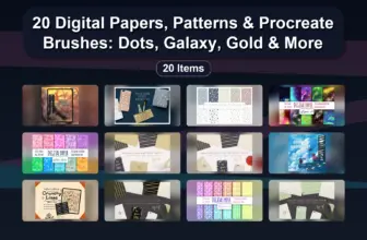 20 Digital Papers, Patterns & Procreate Brushes: Dots, Galaxy, Gold & More