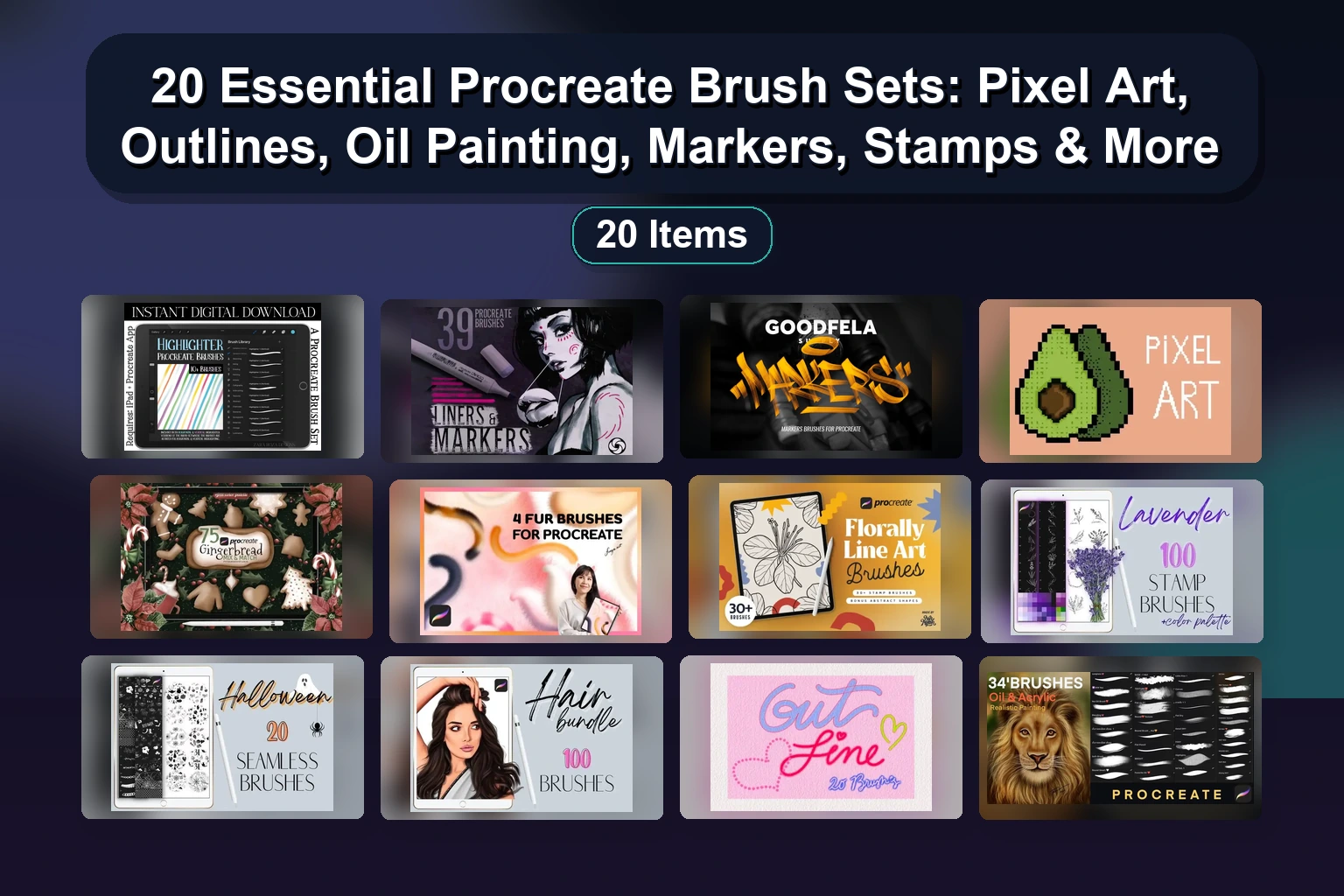 Procreate Brush & Stamp Bundle for Lettering, Backgrounds & Digital Art (Selected Assets Part 313)