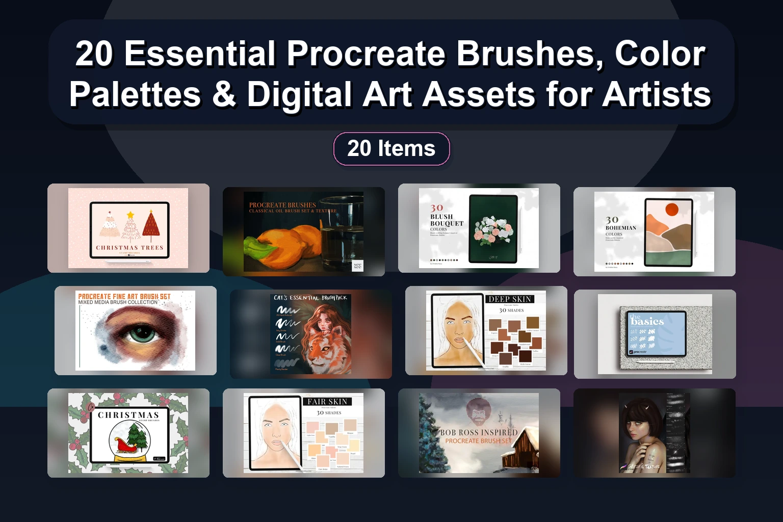 20 Digital Papers, Patterns & Procreate Brushes: Dots, Galaxy, Gold & More