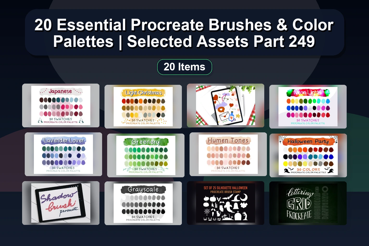 20 Procreate Brush Sets, Stamp Brushes, and Color Palettes for Digital Art & Planners