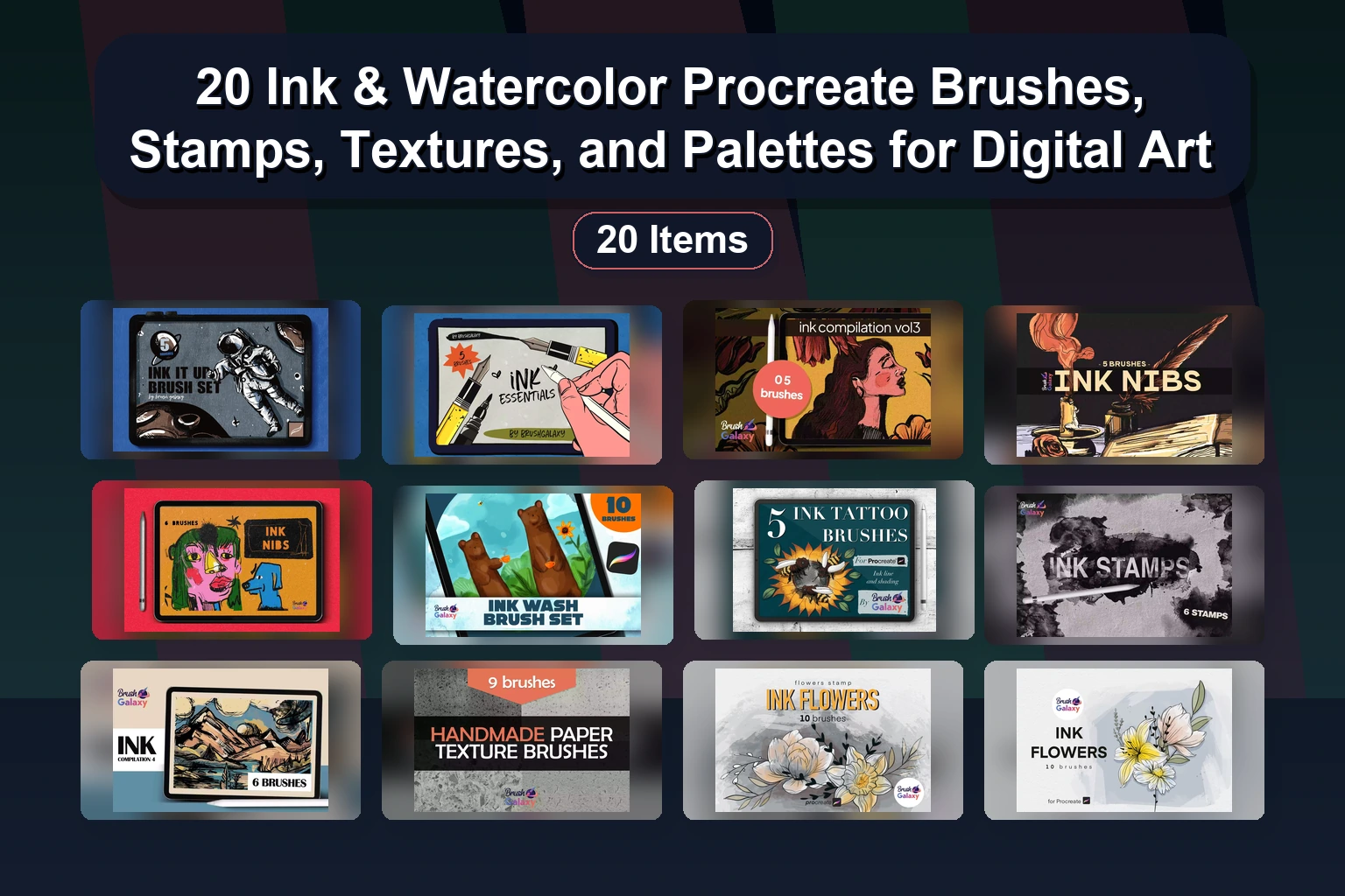 Digital Art Procreate Brush Pack — Head Guides, Hair Stamps, Grains & Hatching Brushes
