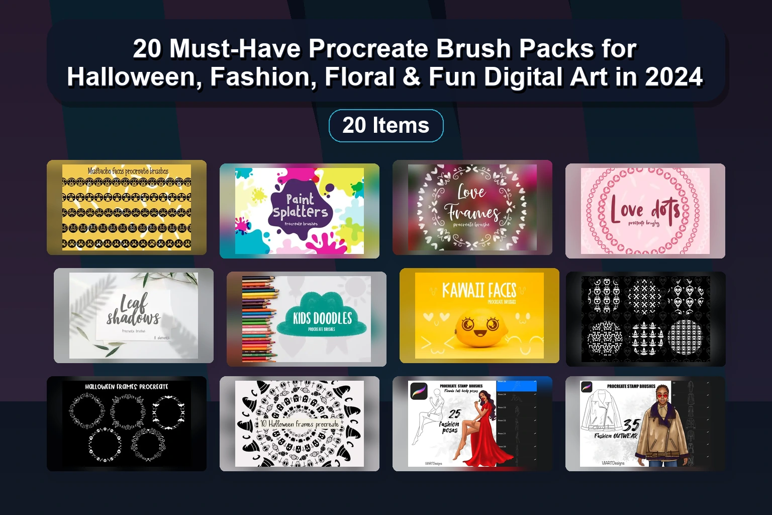 20 Procreate Brush Sets for Floral, Boho, Abstract & Doodle Art (Digital Assets Pack 242)