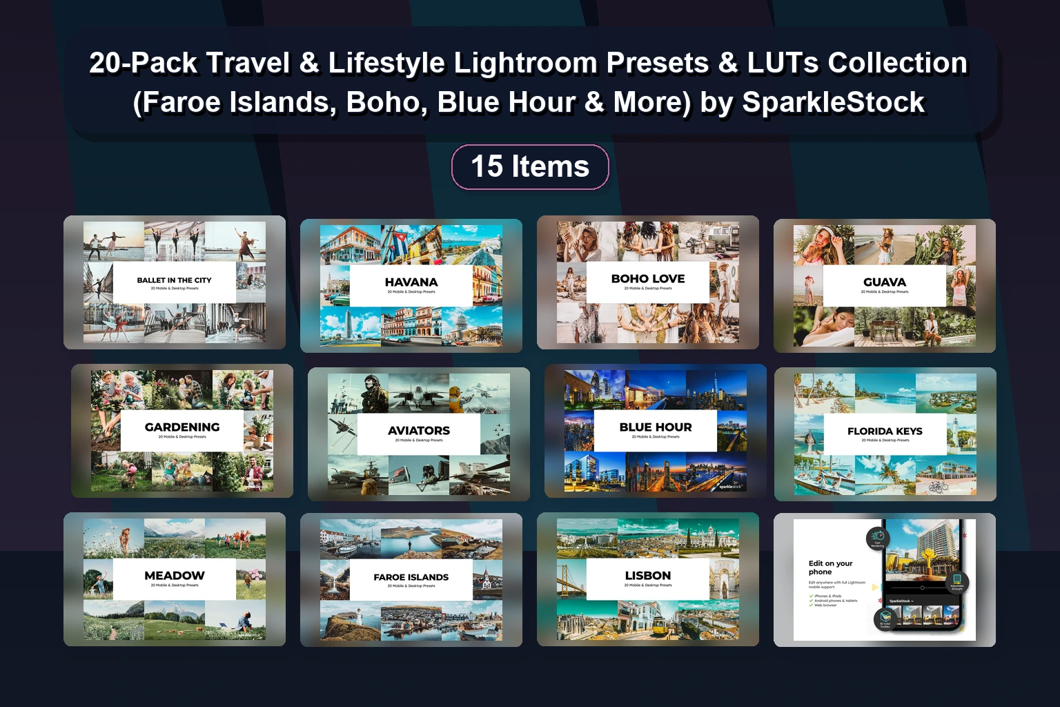 20 Lightroom Presets & LUTs Bundles for Travel, Summer, & Cinematic Edits (Vol. 36)