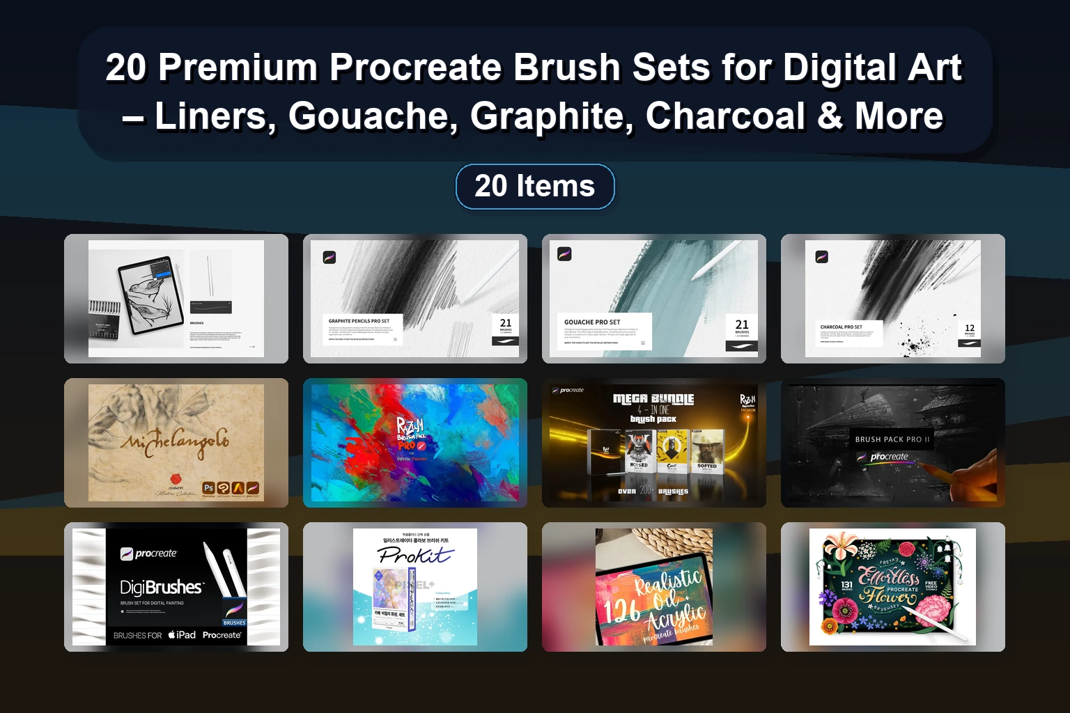 Procreate & Clip Studio Brush Sets for Texture, Watercolor, Portrait & Pencil Art (Selected Assets Part 74)
