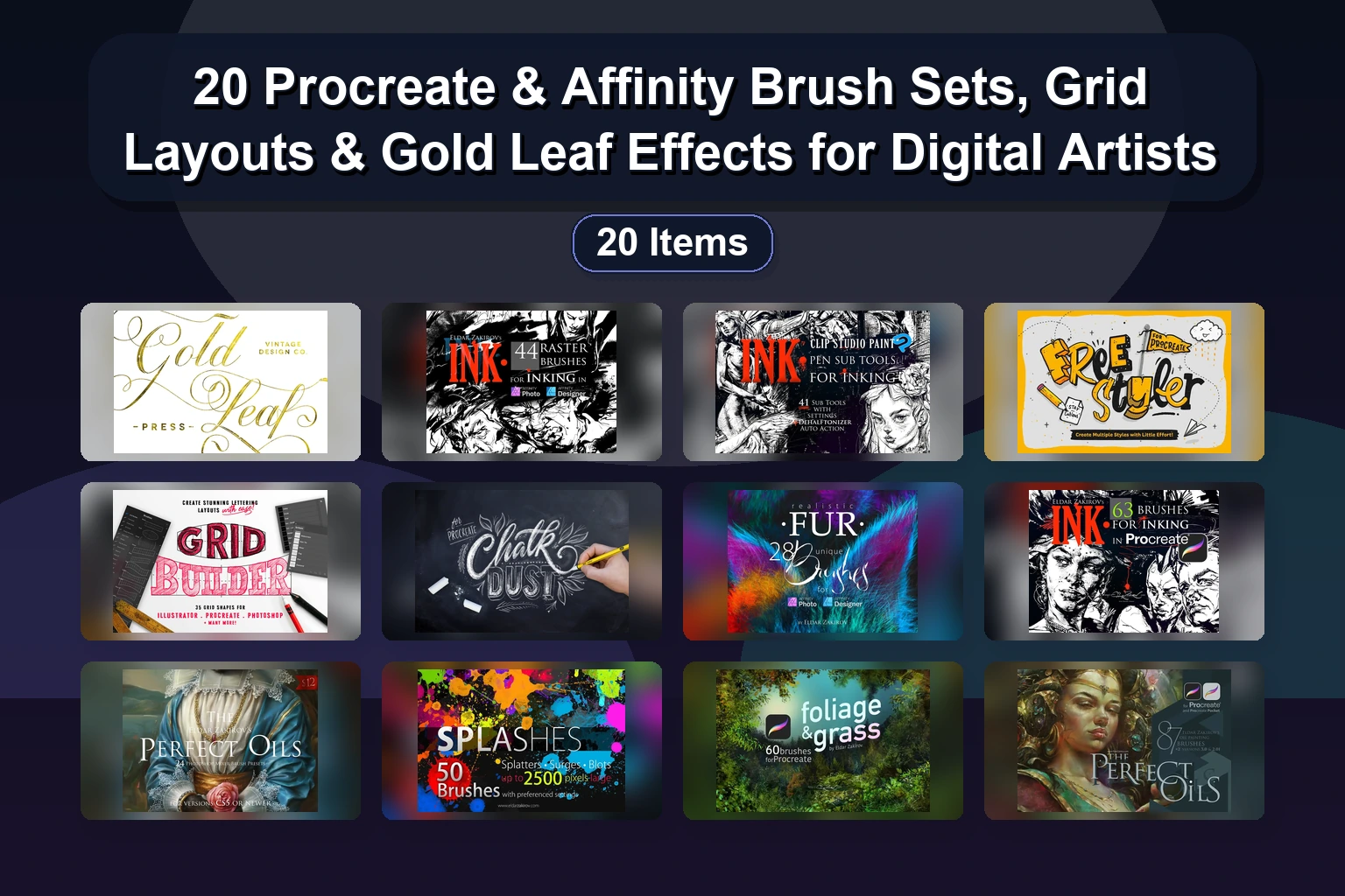 20 Procreate Brush Packs for Watercolor, Pencil, Lettering & Digital Art (Selected Assets Part 383)