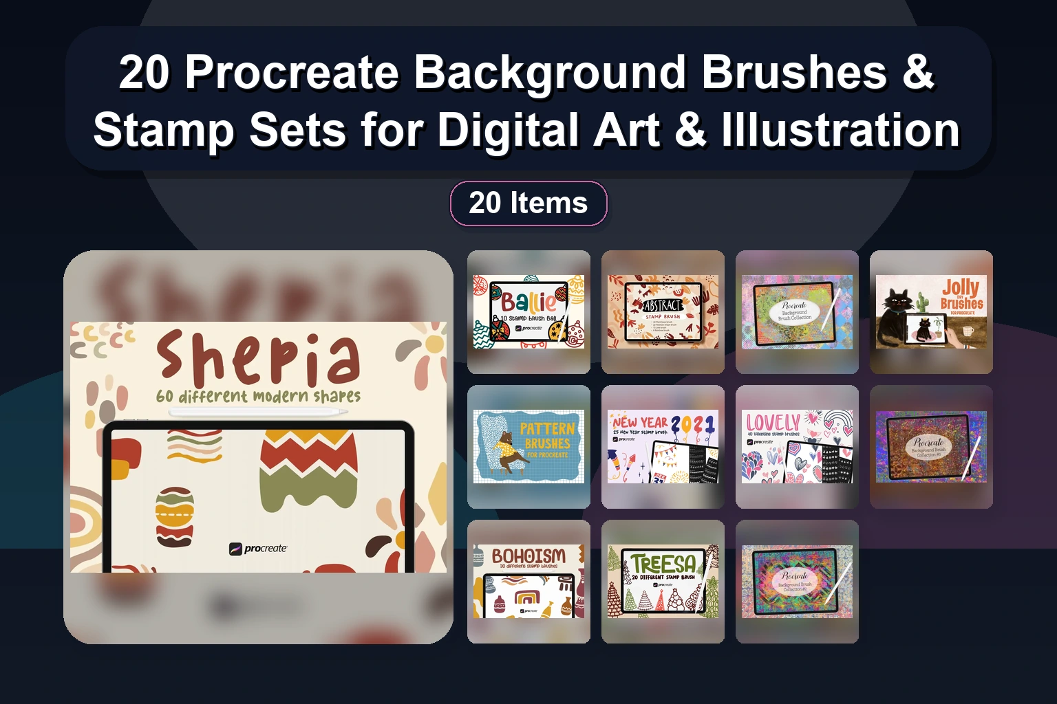 20 Procreate Background Brushes & Stamp Sets for Digital Art & Illustration