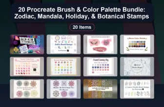 20 Procreate Brush & Color Palette Bundle: Zodiac, Mandala, Holiday, & Botanical Stamps