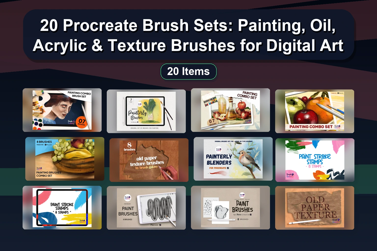 20 Procreate Brush & Palette Packs for Texture, Nature, Ink, and Metallic Art