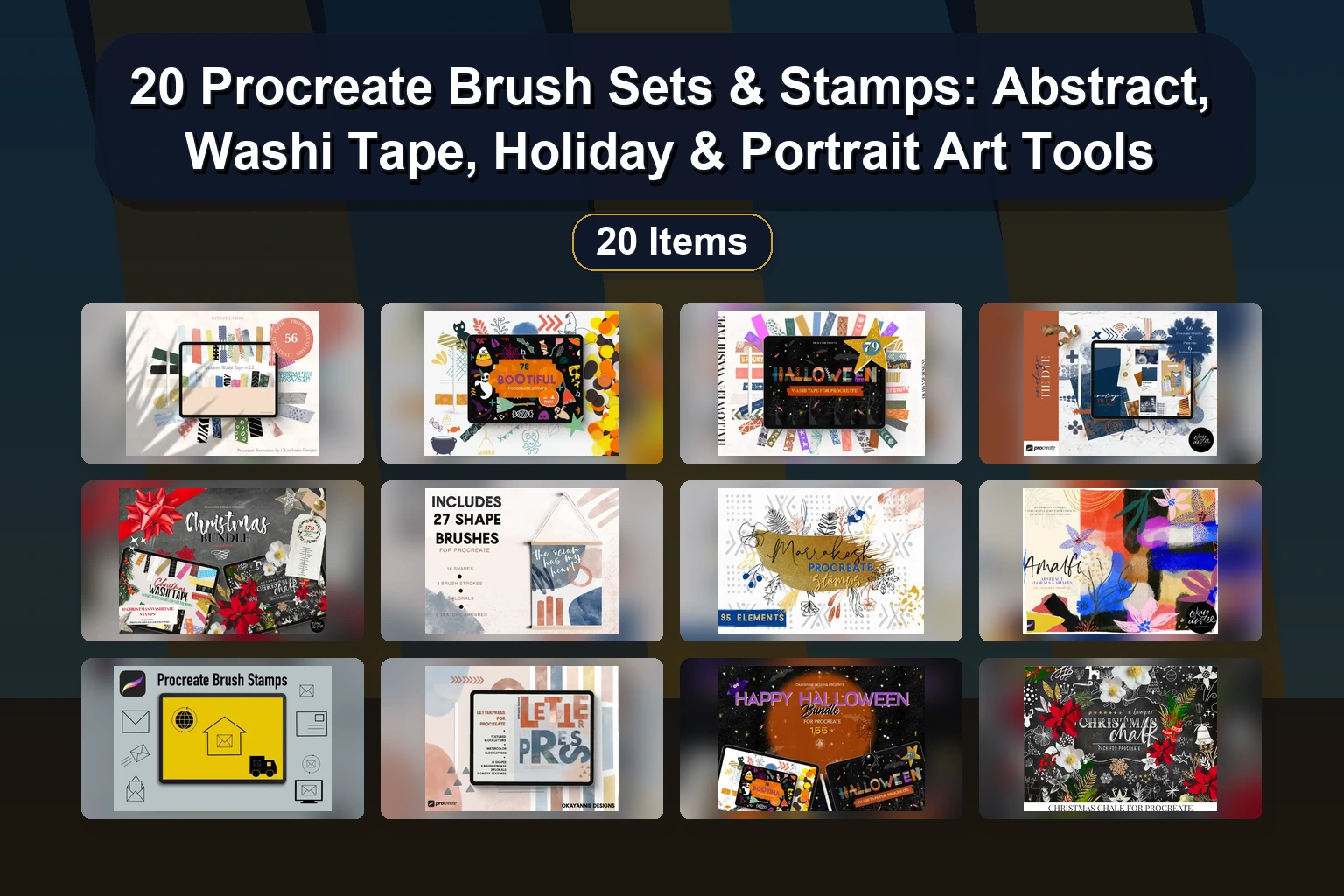20 Procreate Stamp & Texture Brush Sets for Digital Art, Lettering & Design