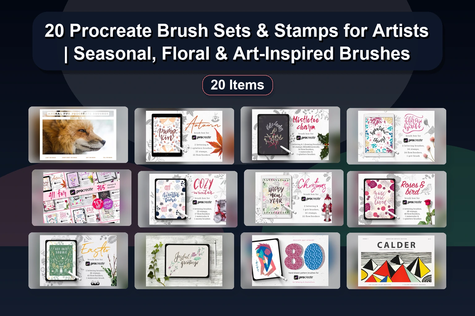 20 Procreate Brush Packs for Sketching, Lettering, Texture & Digital Art (Selected Assets Part 368)