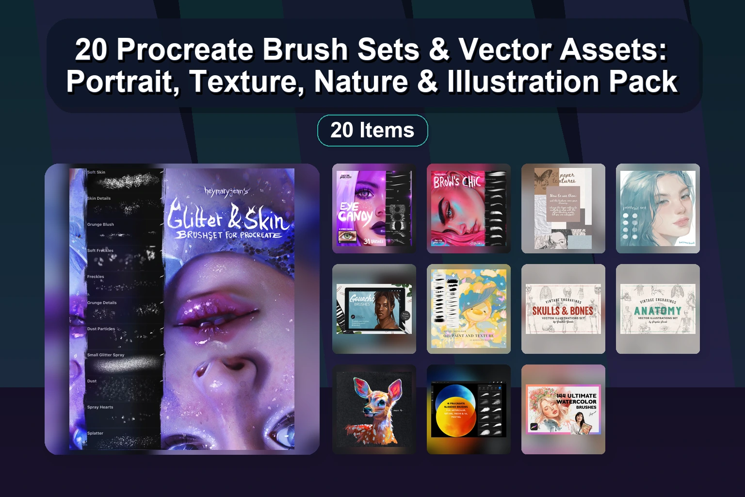 260+ Procreate Brushes, Stamps & Tutorials: Ponytails, Watercolor, Character Drawing Kit & More