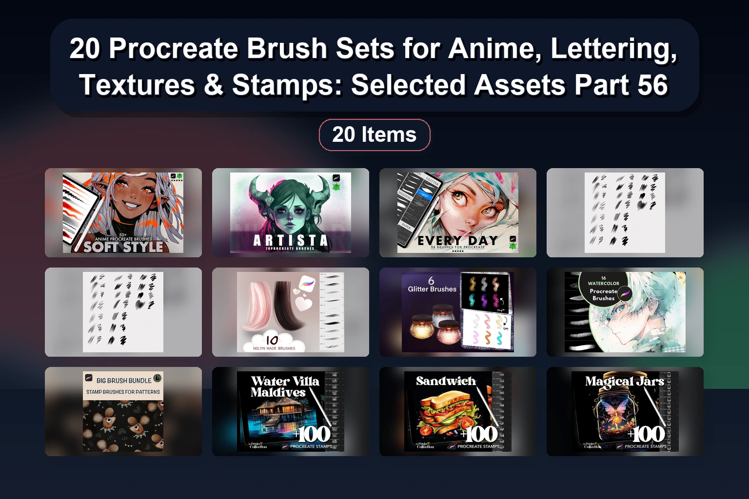 Ultimate Procreate Brush & Stamp Collection: Manga, Watercolor, Gouache & Texture Brushes (Selected Assets Part 55)