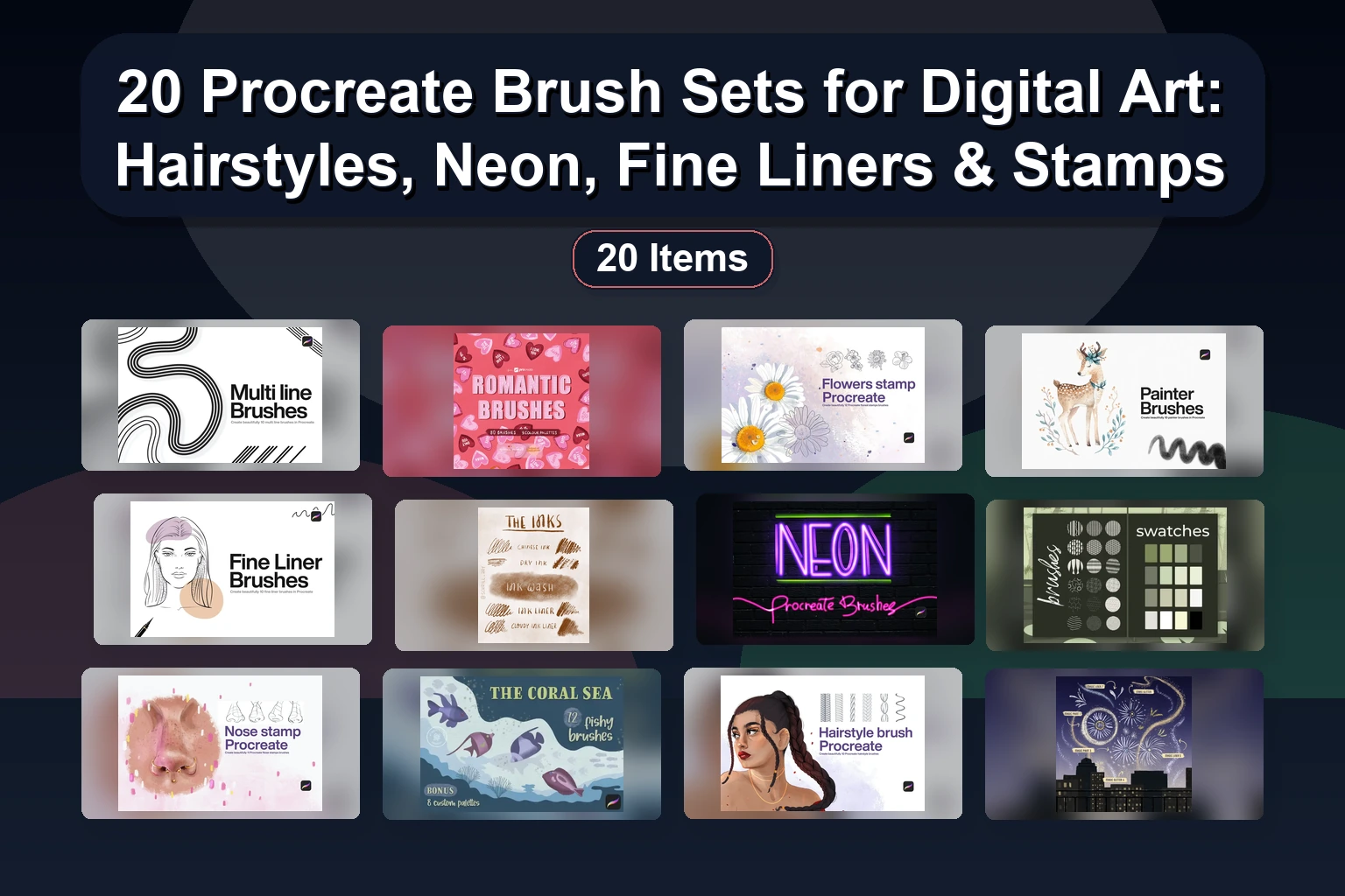 20 Procreate Brushes & Color Palettes: Boho Doodles, Portraits, Stamps & Seasonal Art Assets