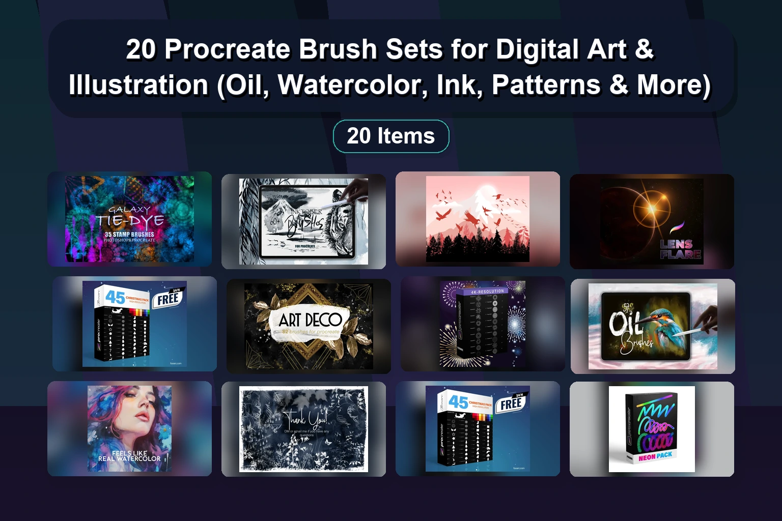 20 Procreate Brush Sets for Digital Art & Illustration (Oil, Watercolor, Ink, Patterns & More) 20 Procreate Brush Sets for Digital Art Illustration Oil Wa collage 79fcbb85 1781839228